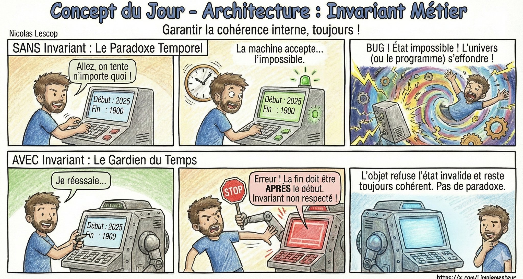 Illustration de l'invariant métier : protéger l'intégrité des données du domaine vs simple validation UI