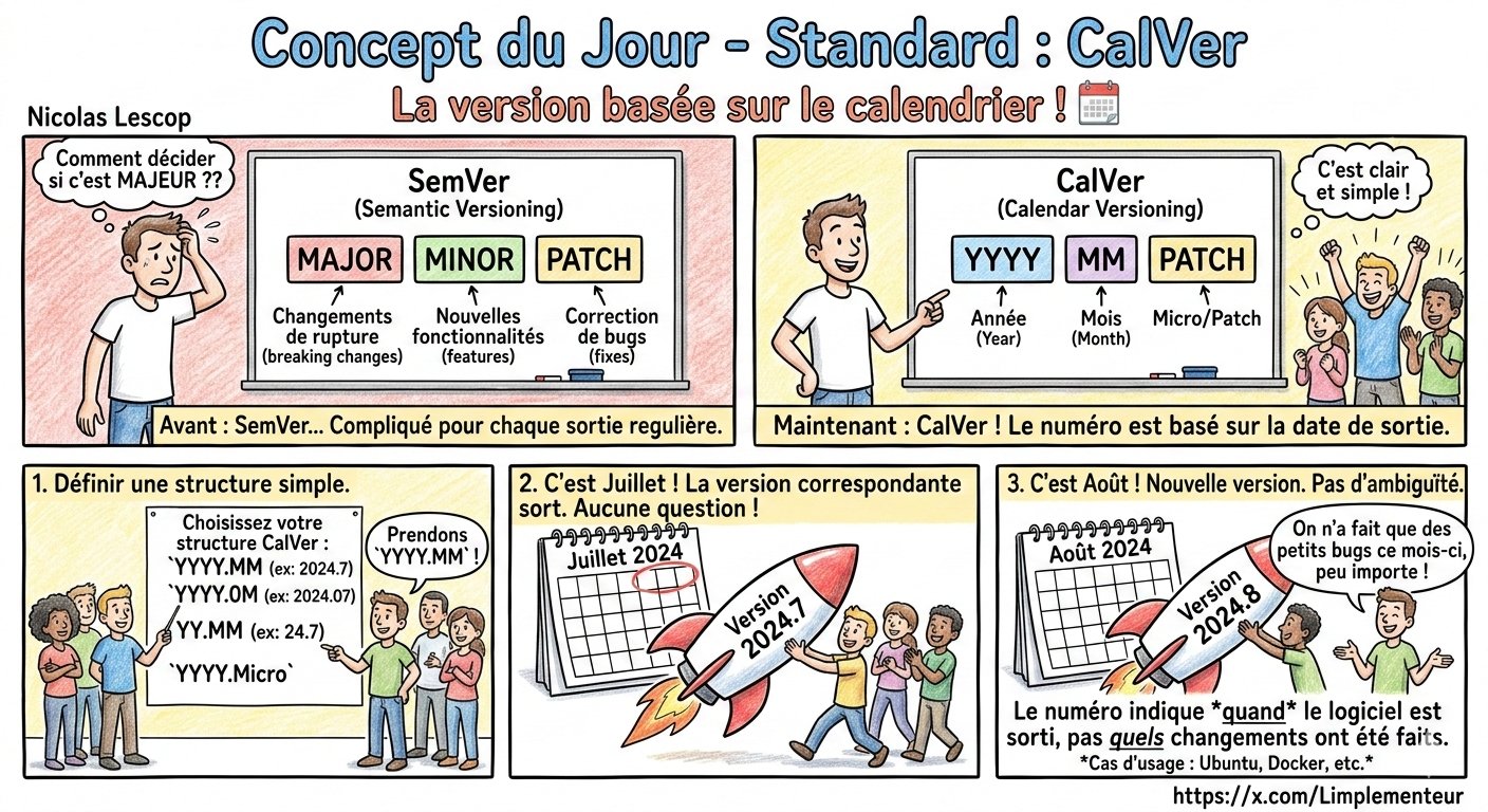 Illustration CalVer vs SemVer : versioning par date vs versioning sémantique