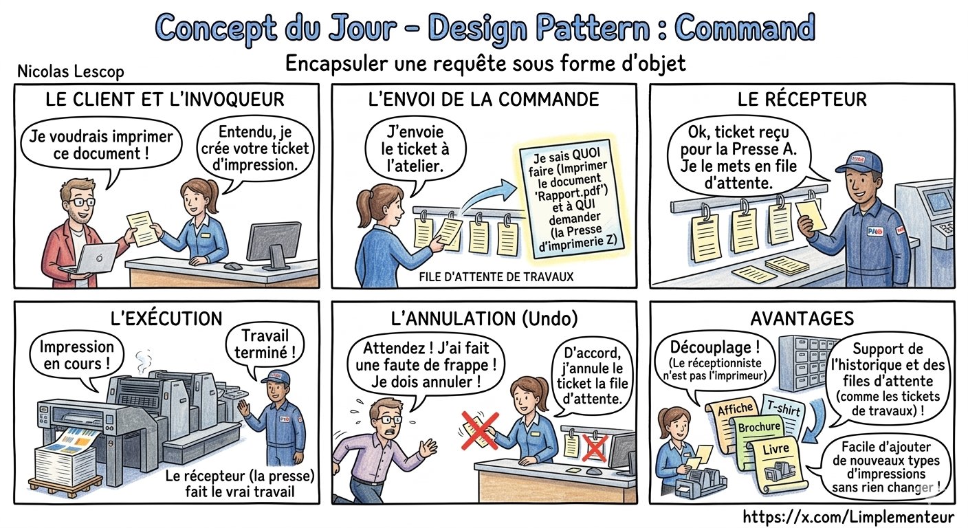 Illustration du design pattern Command : encapsuler une action dans un objet