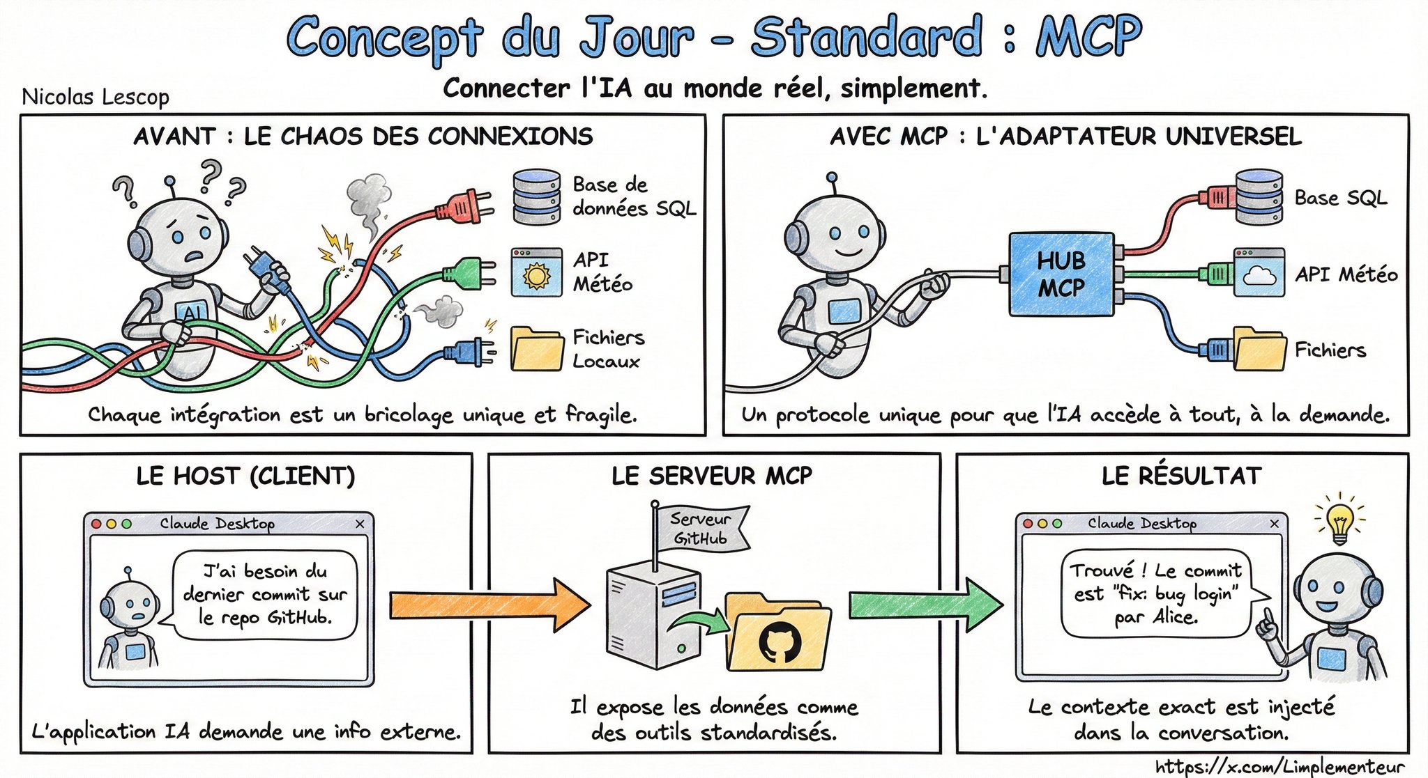 Illustration du Model Context Protocol : un standard universel pour connecter les IA aux sources de données