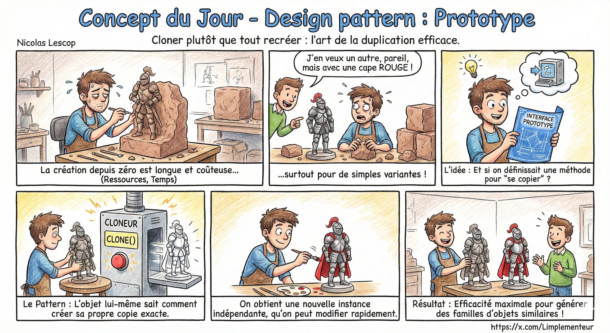 Illustration du Design Pattern Prototype : cloner un objet existant plutôt que le reconstruire de zéro